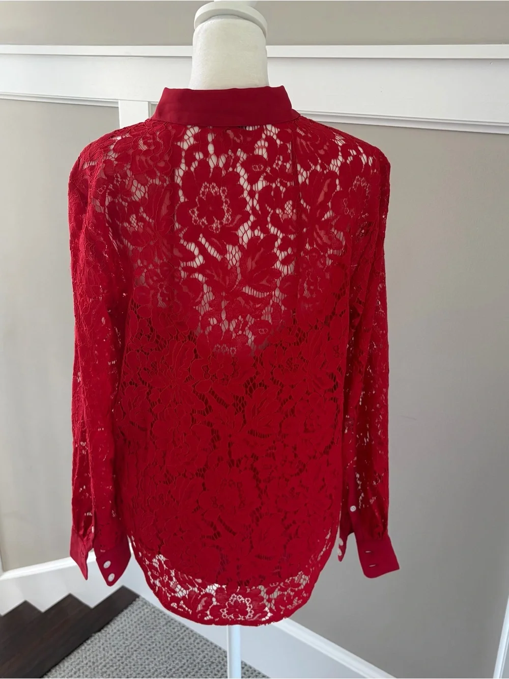 J. Crew Red Lace Button-Front Blouse with Matching Camisole Set.